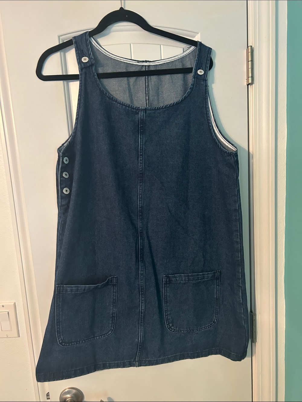Dark Denim Sleeveless Pinafore Dress with Patch Pockets